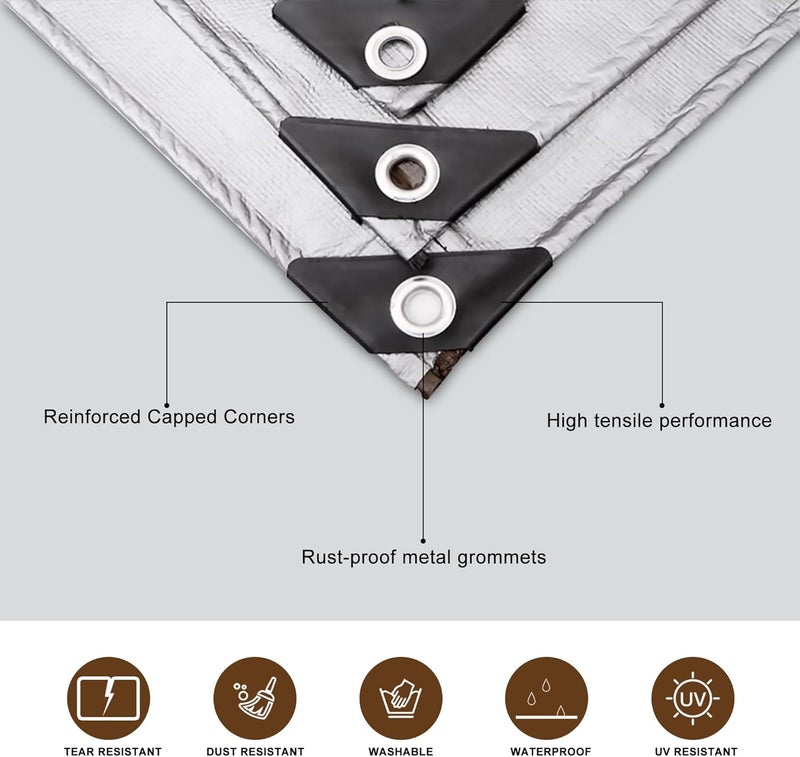 VHESS Tarps Heavy Duty Waterproof 8’ X 10’, 10 Mil Multipurpose Poly Tarp Cover, tarp Waterproof UV Resistant Tear&Fade Resistant, Outdoor Tarpaulin for Roof, Camping, Patio, Pool, Boat, Car - Image 3